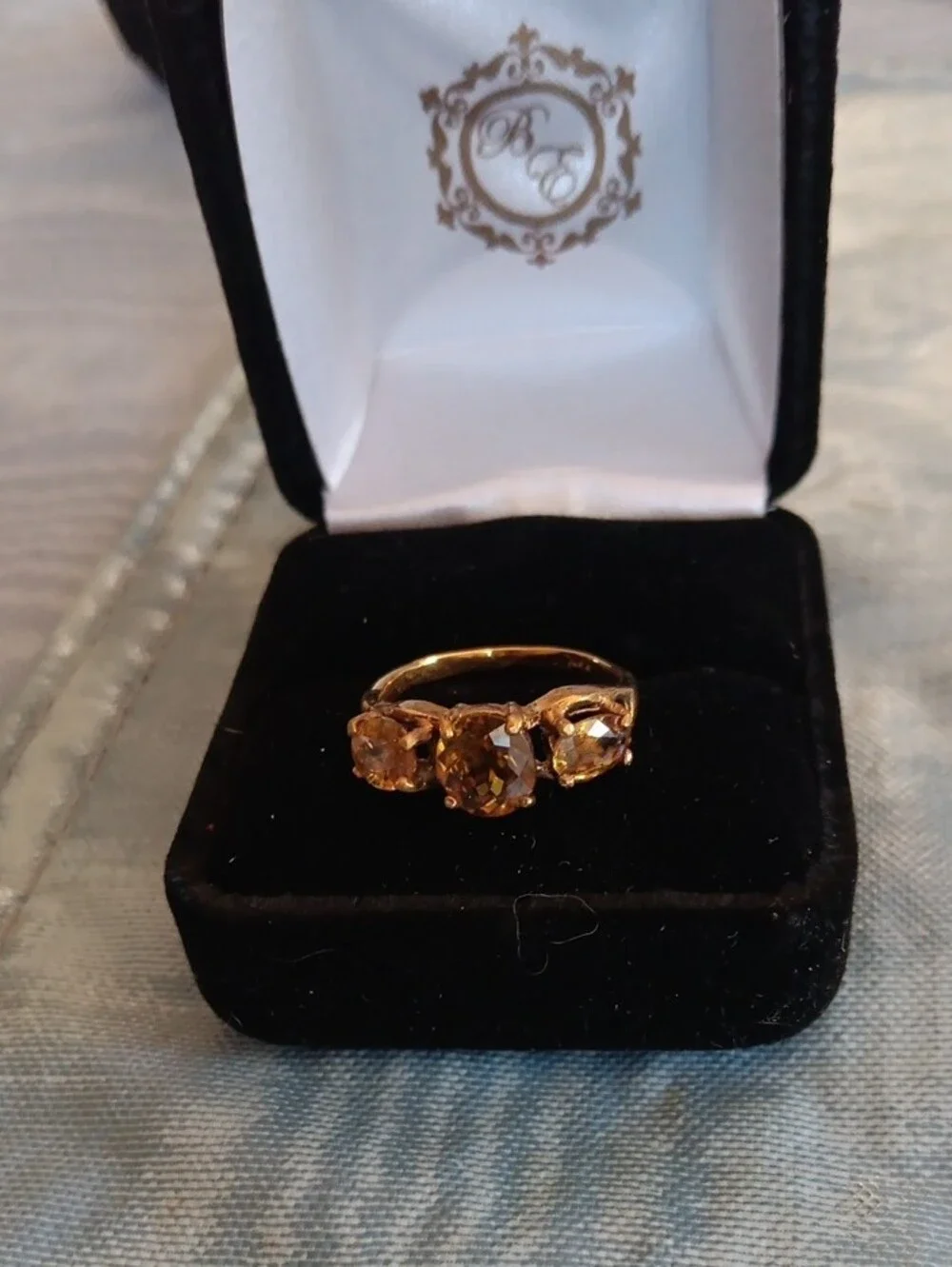 Gold-Tone Brown Stone Three-Stone Ring -